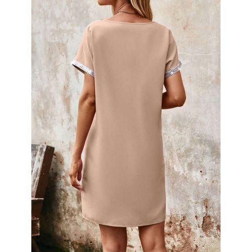 Kadın Yaka Ve Kol Pul Payet şeritli Ithal Krep Elbise