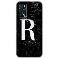 BeRa Aksesuar Oppo A16 Kılıf Baskılı Kapak - Siyah Mermer Desenli R Harfi +Tam Kaplayan Mat Seramik