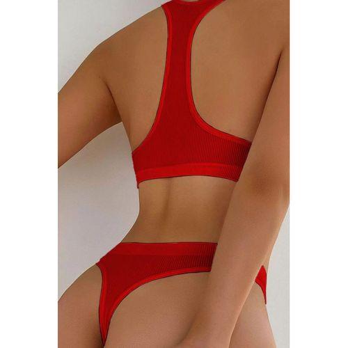 Kadın Kırmızı Desteksiz Seamless Tangalı İç Çamaşır Takımı