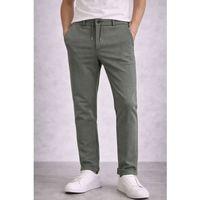 Erkek Diagonel Mikro Dokulu Duble Paça Cepli Pantolon Bağcıklı Bel, Modern Kesim - Haki