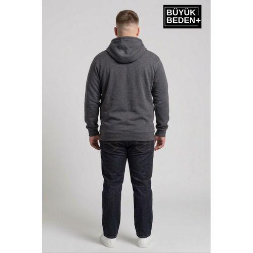 Erkek Büyük Beden Fermuarlı Kapüşonlu ince Sweatshirt Hırka - Rahat Kalıp SPR26BHR960