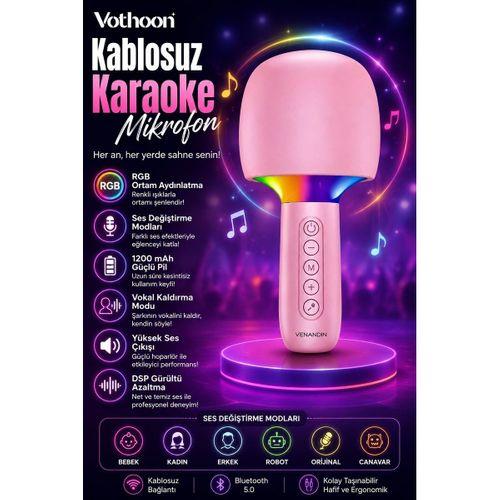 Çocuk Ve Yetişkin Karaoke Mikrofonu Kablosuz Rgb Ambiyans Işığı Ses Değiştirme Modlu Hoparlör