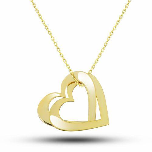 Gümüş Gold Çifte Kalp Aşk Kadın Kolye