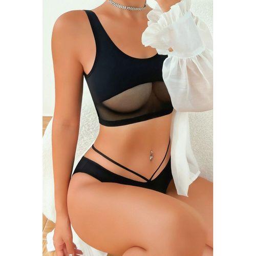 Kadın Siyah Çapraz Ip Detaylı Şık Bikini Takımı