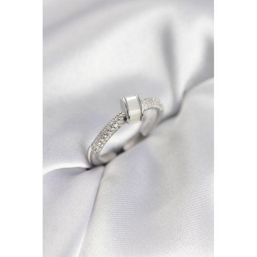 Zirkon Taşlı Sedefli Gümüş Renk Kadın Yüzük