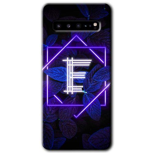 Potkal Hediye Fabrikası Samsung Galaxy S10 Plus Kılıf HD Desen Baskılı Arka Kapak - Dark Neon Yaprak E Harfi