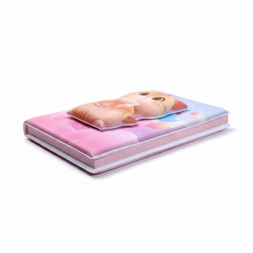 LİNEA PUFFY KABARTMA YÜZEY ( 14*20 CM) 80 YAPRAK RENKLİ ÇİZGİLİ HATIRA DEFTERİ ( Drinking Cat)
