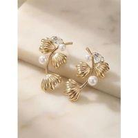 İncili Metal Küpe - Altın