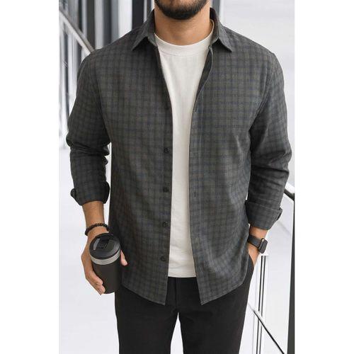 Alfonso Ekose Büyük Kareli Relaxed Fit %100 Pamuklu Flanel Kumaş Erkek Gömlek - Haki