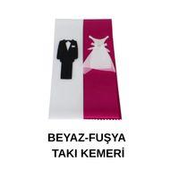 Gelin Damat Takı Merasimi Için Fuşya Beyaz Takı Kurdelesi Takı Kemeri