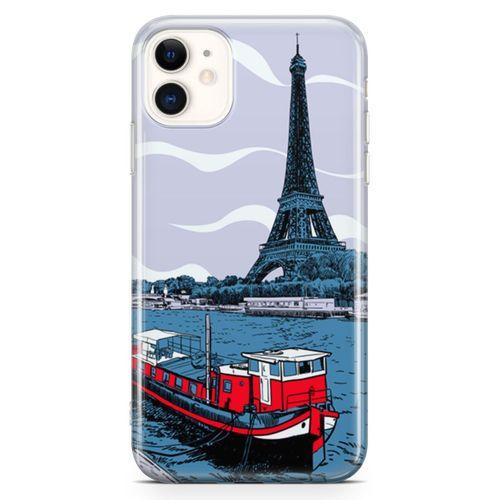Apple iPhone 11 Kılıf Eyfel Seine Nehri Arka Kapak Koruma Desenli Full Koruyucu