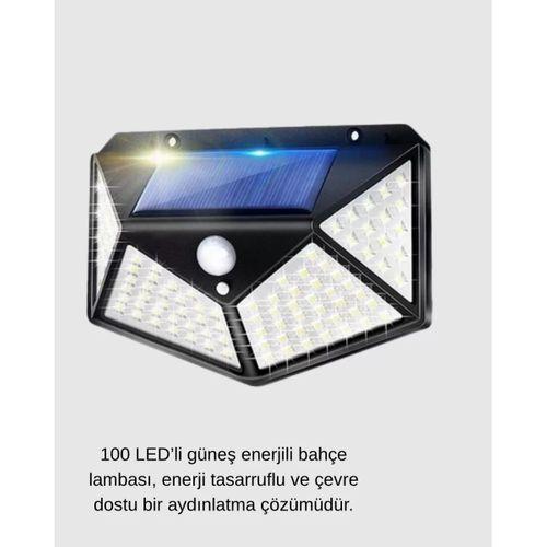 Güneş Enerjili 100 Led Dış Mekan Lamba – Hareket Sensörlü, 2200mah Bataryalı Solar Aydınlatma