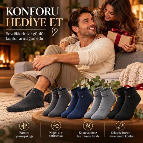 Erkek Bambu Patik Çorap 8'li Set Yumuşak Dikişsiz Nefes Alan Sıkmayan Lastikli Günlük Rahat Çorap