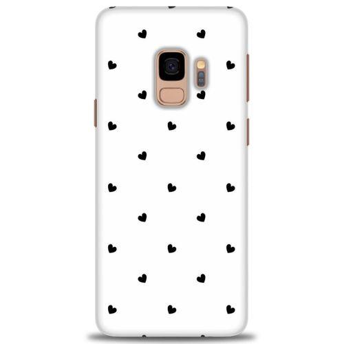 Samsung Galaxy S9 Kılıf HD Baskılı Kılıf - Siyah Kalpler + Tam Ekran Koruyucu