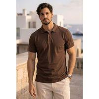Orlando Oversize Polo Yaka Pike Kumaş Basic Düğmeli Relaxed Fit Erkek T-Shirt - Kahve