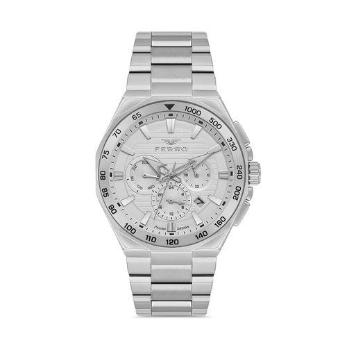 Ferro FM11650AWT-A Quartz Çelik Gri Beyaz Kadran 44 mm Erkek Kol Saati