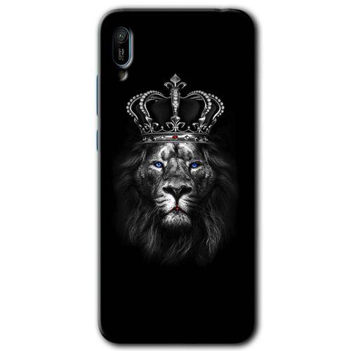 MRCİLETİSİM Huawei Y6 2019 Kılıf Baskılı Kapak - King Lion + 5D Tam Kaplayan Cam