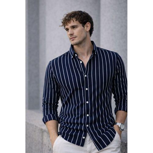 Scorsese Çizgili Relaxed Fit Erkek Gömlek - Lacivert