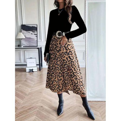 Kadın Uzun Kollu Bisiklet Yaka Ithal Krep Bluz Alt Desenli Modal Midi Elbise