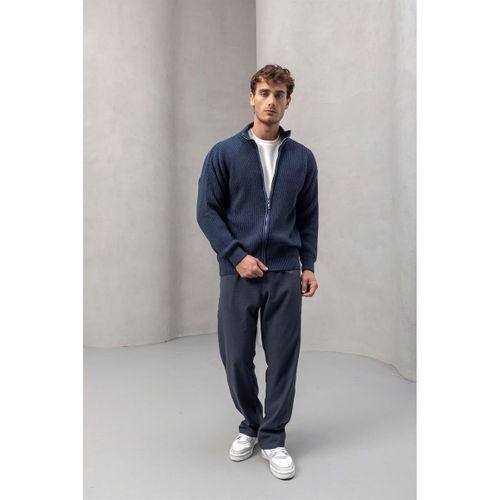 Woody Oversize Selanik Örme Fermuarlı Erkek Hırka- İndigo