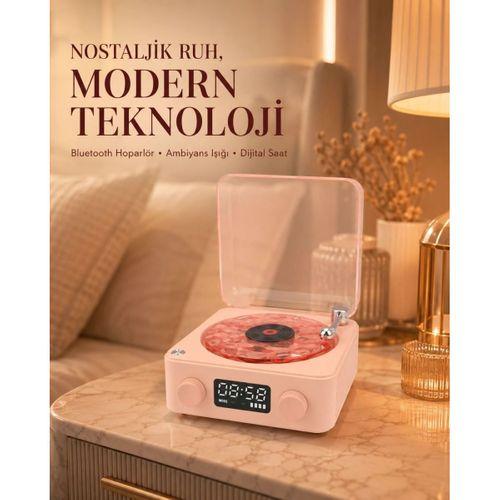 Bluetooth Hoparlörlü Gece Lambası Dijital Saatli Şeffaf Su Dalgası Işıklı Dekoratif