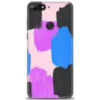 Huawei Y7 2018 Kılıf HD Baskılı Kılıf - Mor Siyah + Tam Ekran Koruyucu