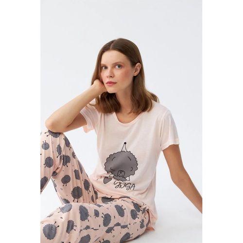 Kadın Kısa Kol Pijama Takım Pudra