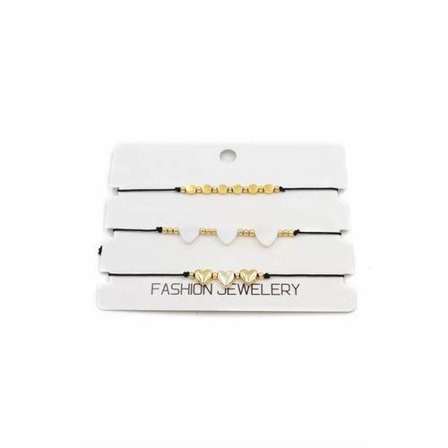 3'Lü Kalp İp Bileklik - Altın