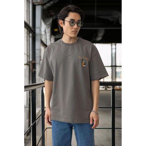 Cep Baskılı İki İplik Kumaş Pamuklu Oversize Erkek T-Shirt - Kapari