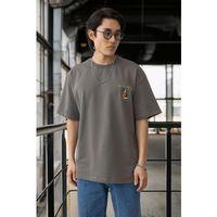 Cep Baskılı İki İplik Kumaş Pamuklu Oversize Erkek T-Shirt - Kapari