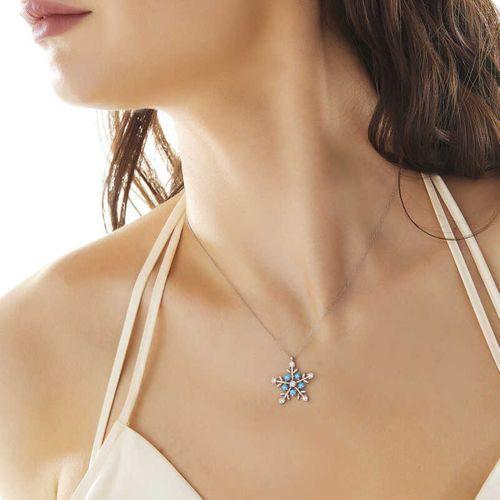 Lucky Life 925 Ayar Gumuss Aquamarine Taşlı Kar Tanesi Lucky Life Lucky Life Kadın Kolye