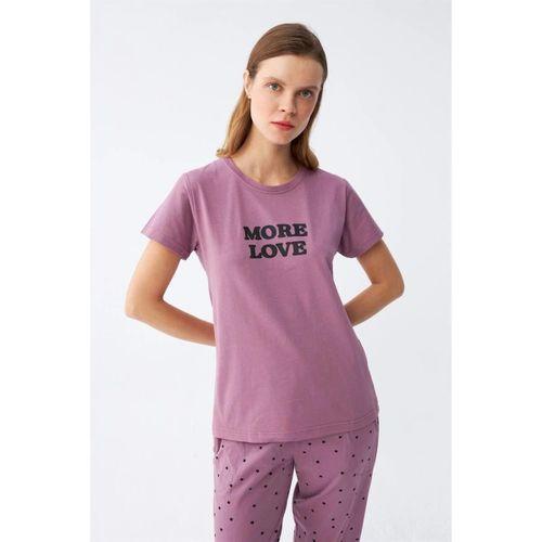 Kadın Mor Yıldız Desenli Penye Kısa Kol Pijama Takımı