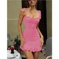 Pembe Fırfırlı Fantezi Mini Club Elbisesi