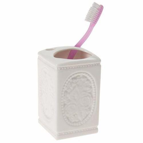 2 Adet Seramik Diş Fırçalık Çiçekli Kare Model 8X8X11Cm Banyo Seti