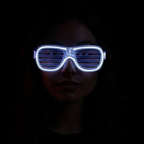 Beyaz Led Işıklı Parti Gözlüğü - Şerit Gözlük 3 Modlu
