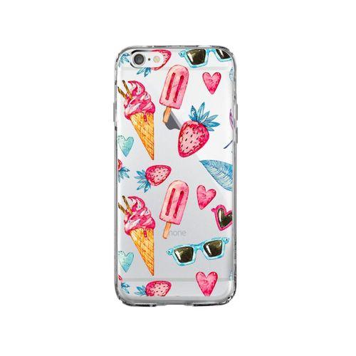 iPhone 6 Summer Çilek Desenli Premium Şeffaf Silikon Kılıf