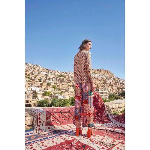 Etnik Desenli Saten Alt Üst Takım