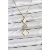 316L Çelik Zincir Gold Renk Yonca Detaylı Zirkon Taşlı Kadın Kolye