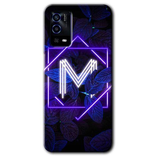 Oppo A55 Kılıf HD Desen Baskılı Arka Kapak - Dark Neon Yaprak M Harfi