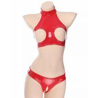 Fantezi Seksi Özel Bölgeleri Açık Kırmızı Lame Gecelik