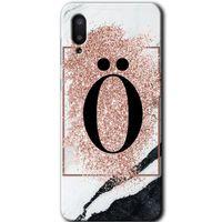 MRCİLETİSİM Samsung Galaxy A02 Kılıf Baskılı Kapak - Pembe Mermer Desenli Ö Harfi +Tam Kaplayan Mat Seramik