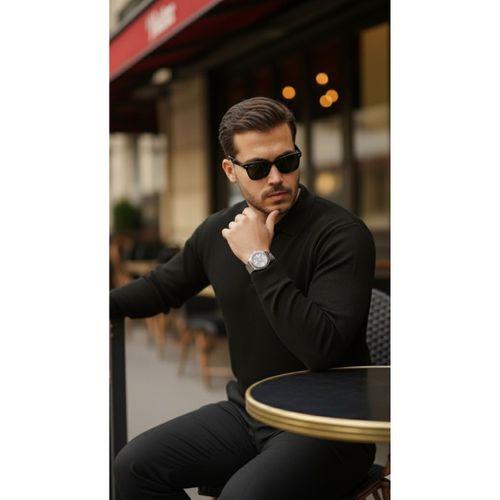 Erkek Selanik örme Yakalı Uzun Kollu Triko
