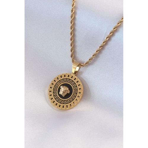 Erb 316L Çelik Gold Renk Burgu Zincir Madalyon Model Kadın Kolye