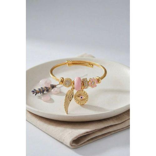 Pembe Göz Model Gold Renk Charmlı Bileklik