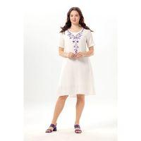 Kısa Kol Lidya Bisiklet Yaka Nakışlı Yazlık Kısa Müslin Elbise Kırık Beyaz KrkByz