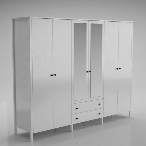 Venezia 6 Kapak 2 Çekmece Aynalı Ahşap Ayaklı Gardırop 240 Cm Genişlik - Minifiks - Wood Beyaz