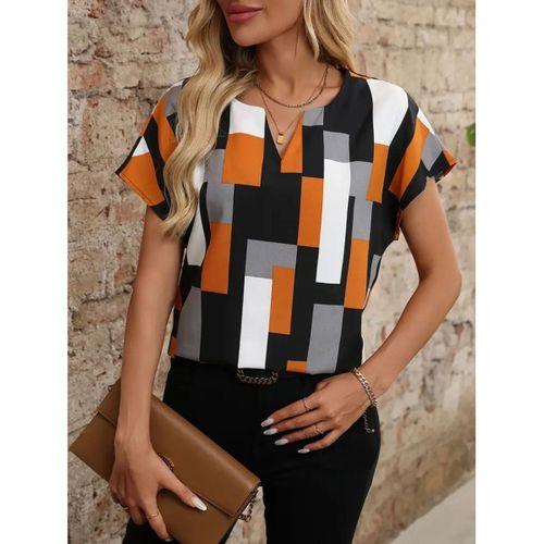 Kadın Kısa Kollu V Yakalı Yarasa Kollu Atlas Bluz