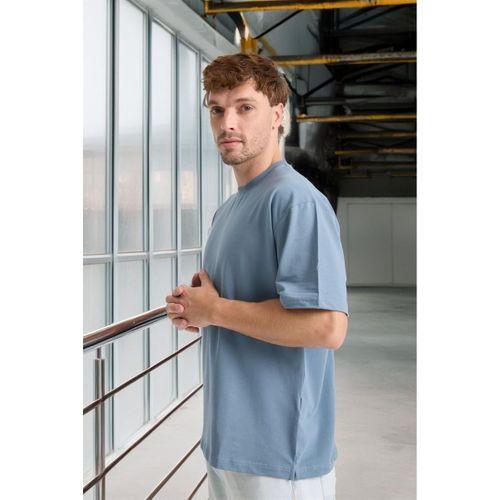İki İplik Kumaş Pamuklu Bisiklet Yaka Basic Oversize Erkek T-Shirt - Soğuk Mavi