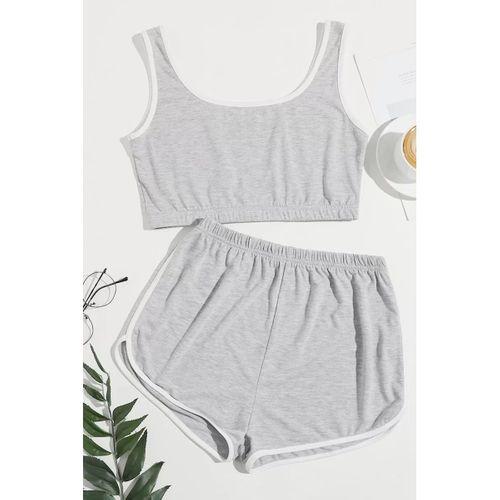 Kadın Gri Askılı Crop Top Ve Şortlu Gecelik Takım