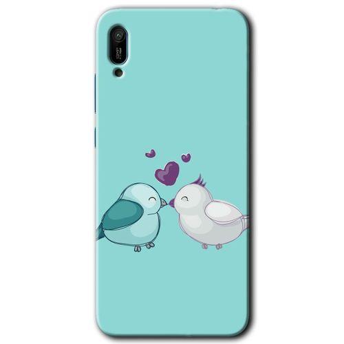 MRCİLETİSİM Huawei Y6 2019 Kılıf HD Desen Baskılı Arka Kapak + Temperli Cam - Mutlu Kuşlar